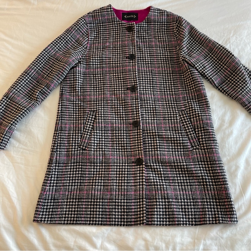Nanette Lepore Houndstooth‎ Coat with Pink Lining Sz L
